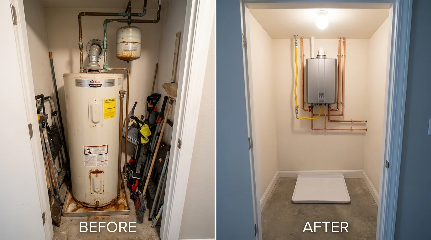 Tank water heater versus wall-mounted tankless unit comparison for Alexandria, VA homeowners